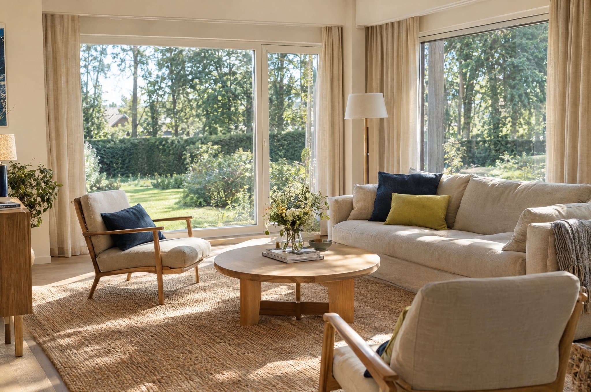 Zonnige woonkamer met zithoek